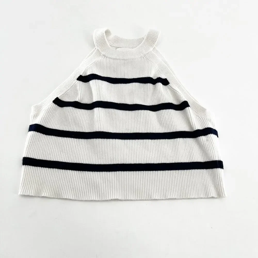 Zara‎ Girls White and Blue Striped Tank 11-12